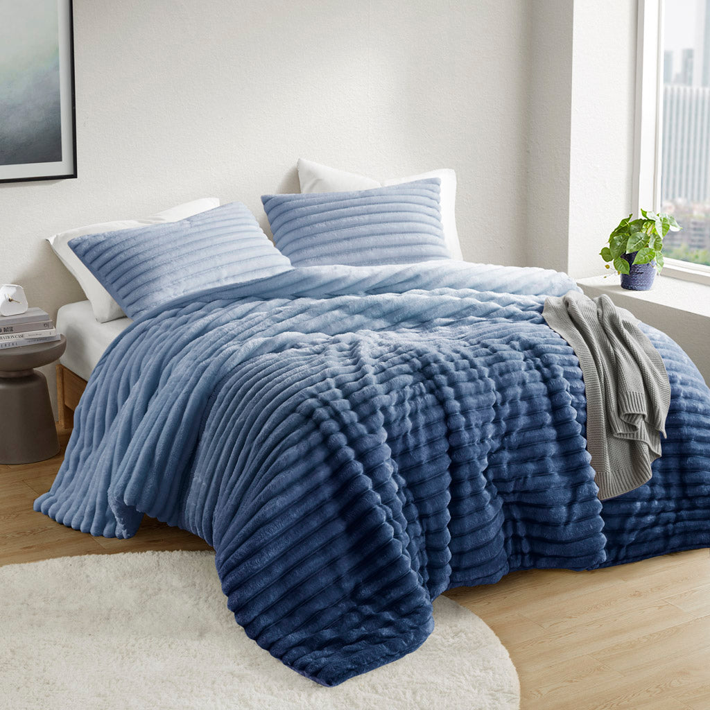 Intelligent Design Fluffy Ribbed Plush Comforter Set