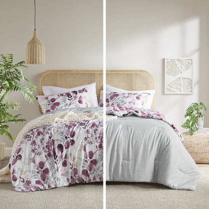 Comfort Spaces Reversible Floral Botanical Seersucker Comforter Set