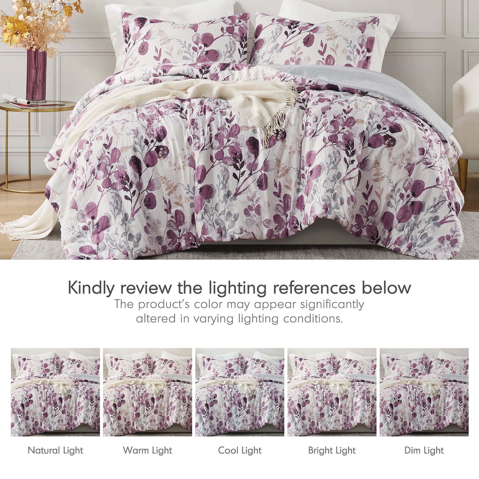 Comfort Spaces Reversible Floral Botanical Seersucker Comforter Set