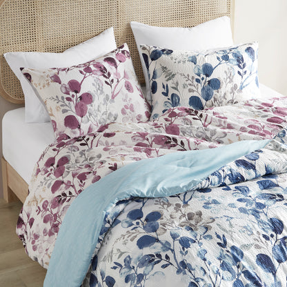 Comfort Spaces Reversible Floral Botanical Seersucker Comforter Set