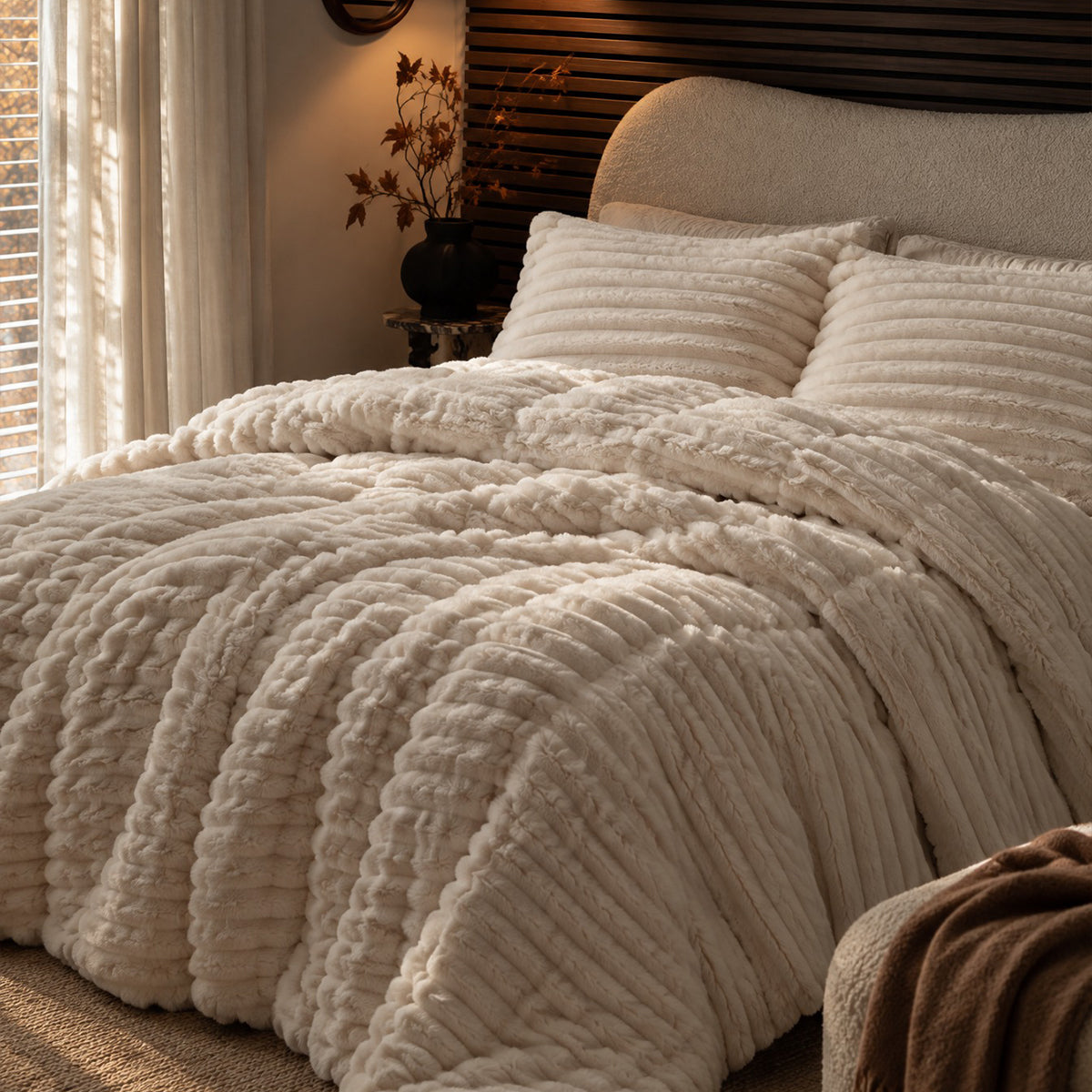 Avril Fluffy Ribbed Plush Comforter Set