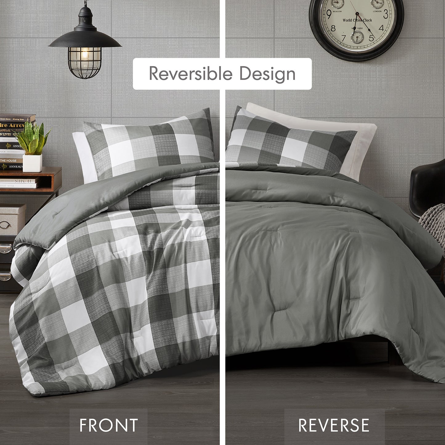 Comfort Spaces Plaid Check Printed Comforter Set