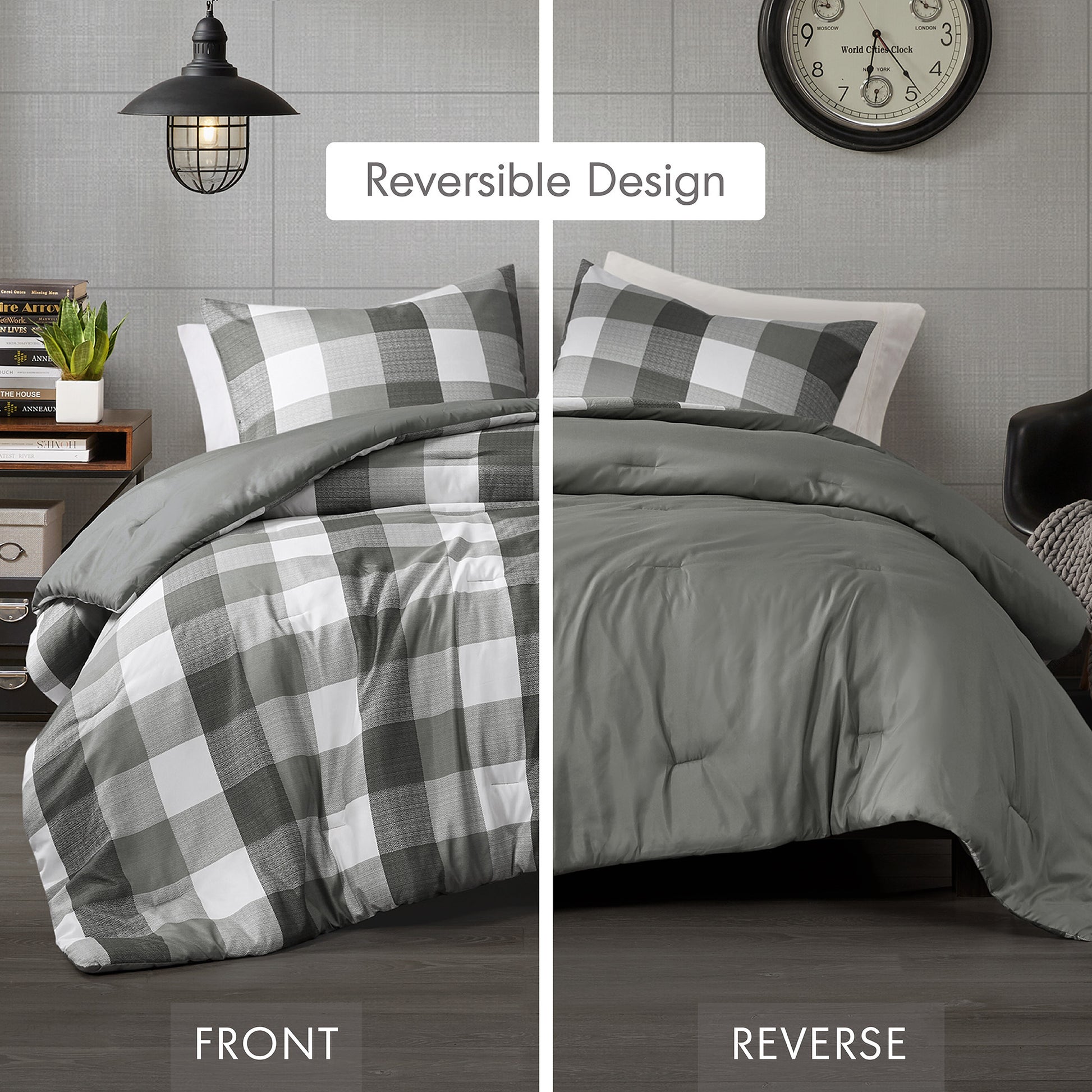Comfort Spaces Plaid Check Printed Comforter Set