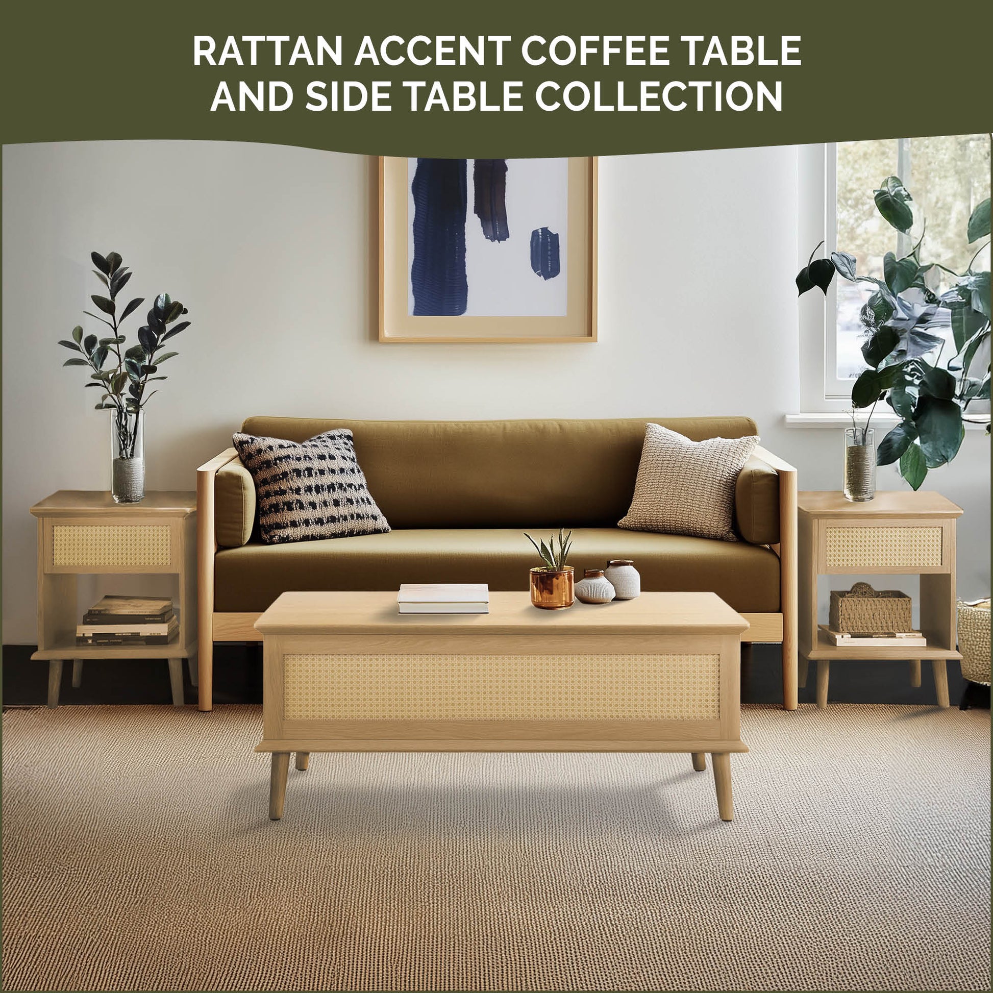 N/A Rattan Lift-Top Coffee Table with Storage