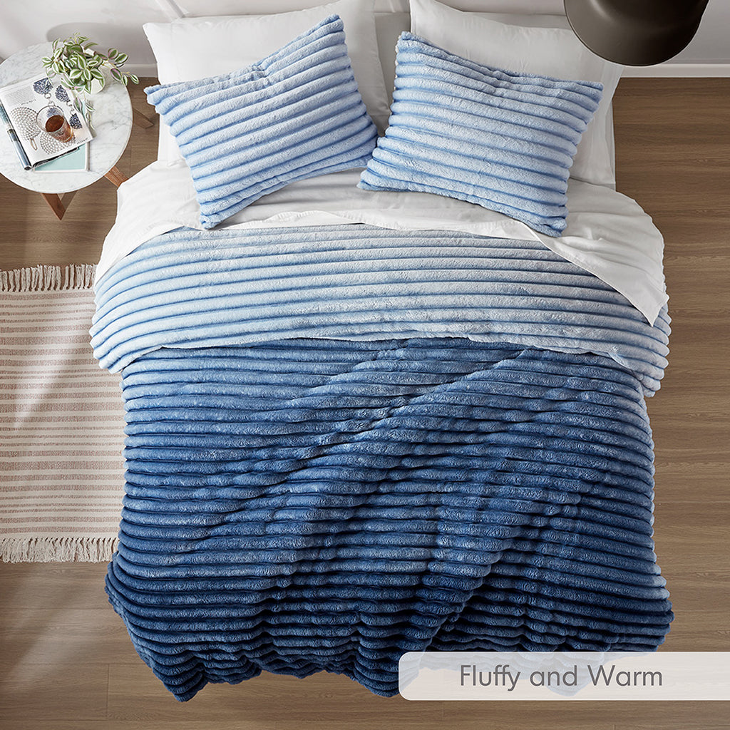 Intelligent Design Fluffy Ribbed Plush Comforter Set