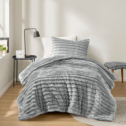 Intelligent Design Fluffy Ribbed Plush Comforter Set