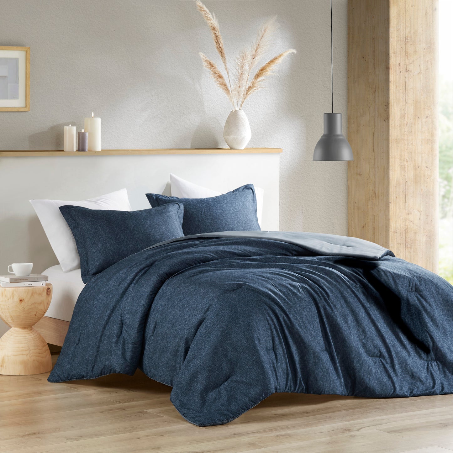 Camden Chambray Print Solid Comforter Set