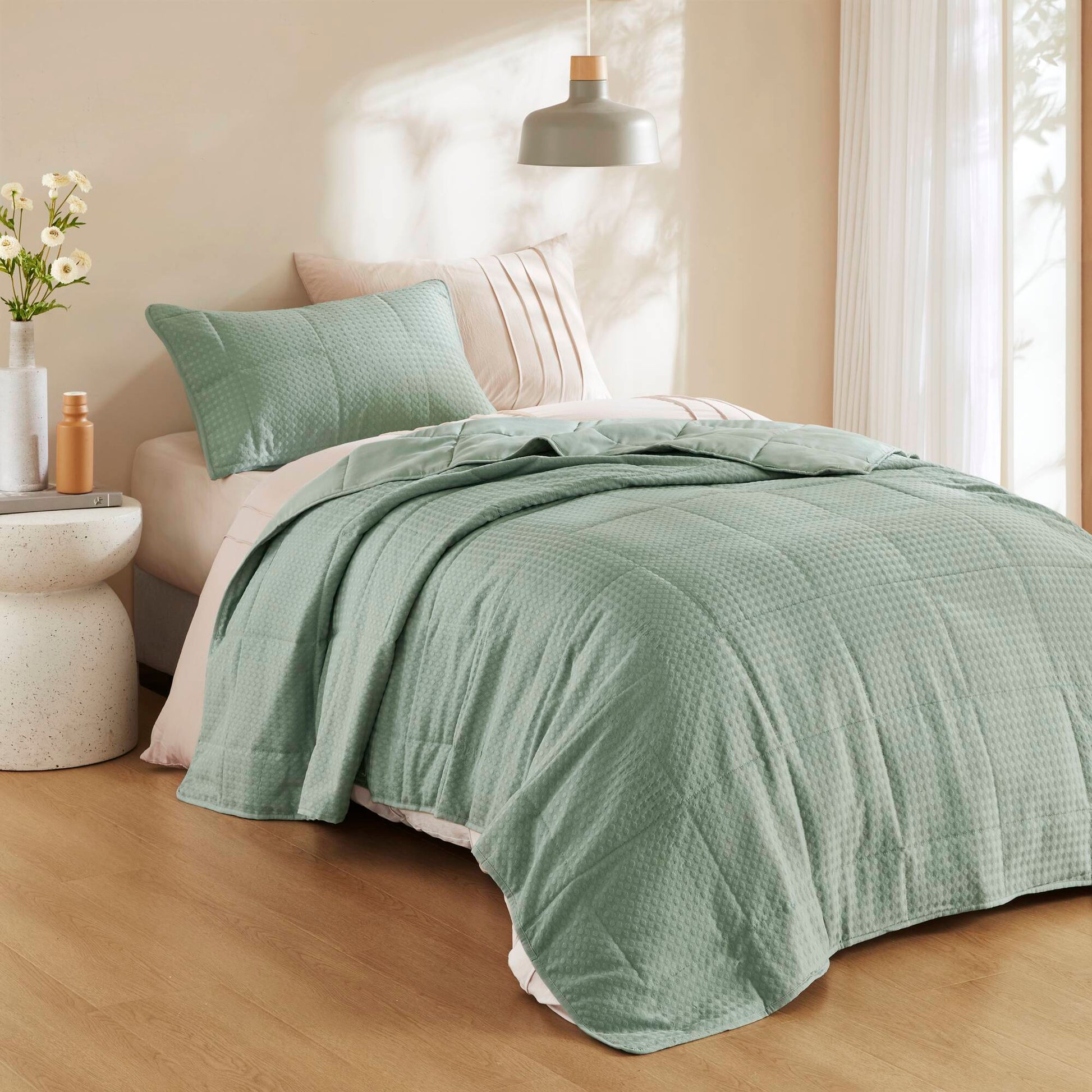 Comfort Spaces Waffle Weave Textured Quilt Set