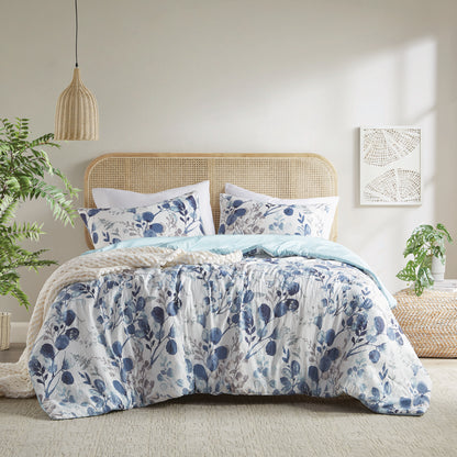 Comfort Spaces Reversible Floral Botanical Seersucker Comforter Set