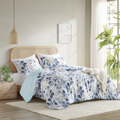 Comfort Spaces Reversible Floral Botanical Seersucker Comforter Set