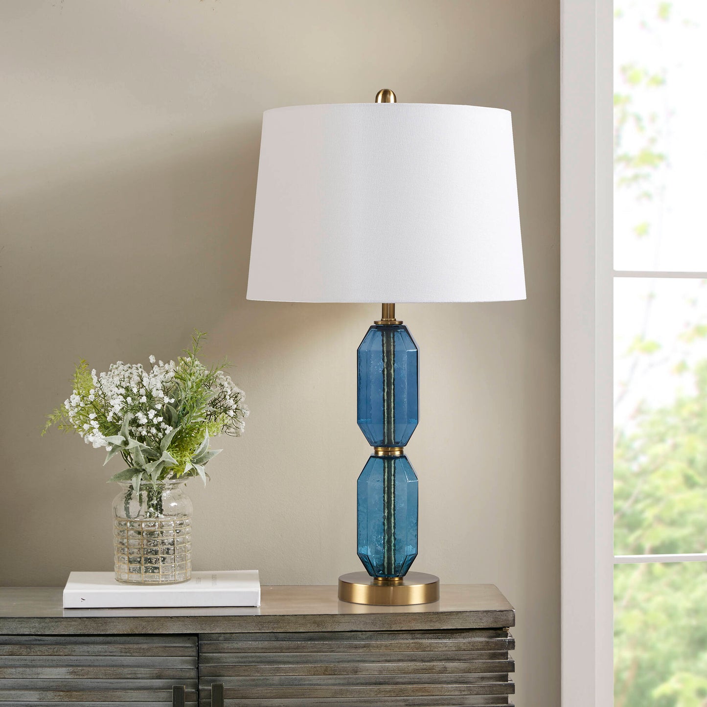 510 Design Faceted Blue Glass Table Lamp