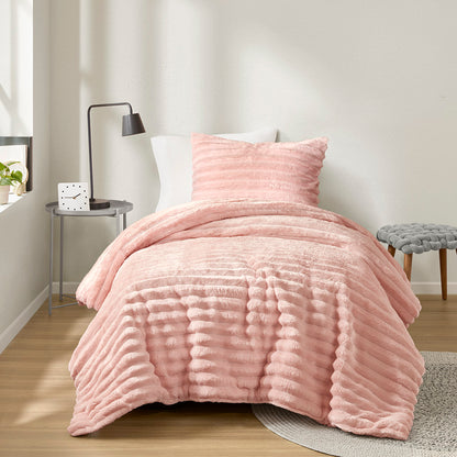 Intelligent Design Fluffy Ribbed Plush Comforter Set