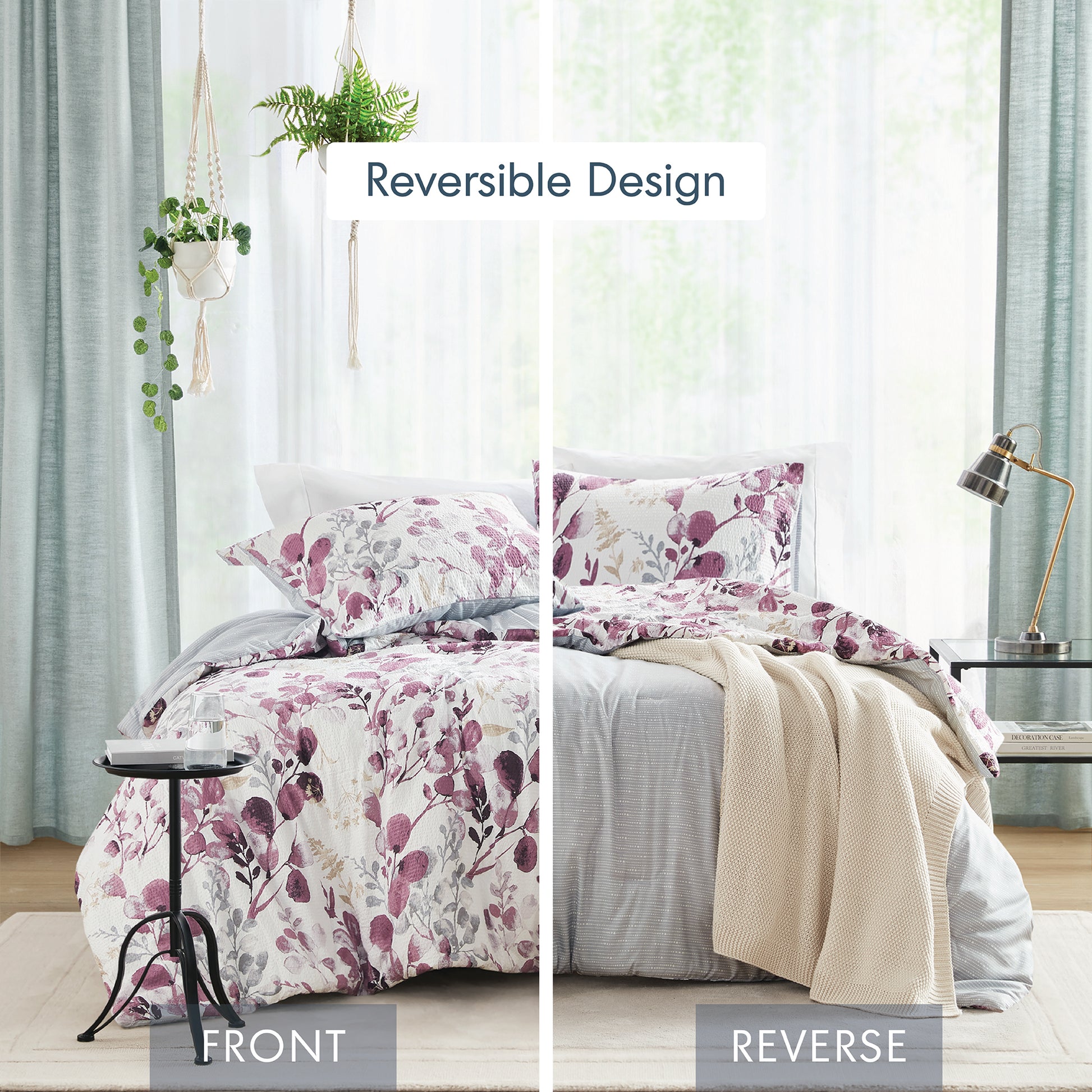 Comfort Spaces Reversible Floral Botanical Seersucker Comforter Set