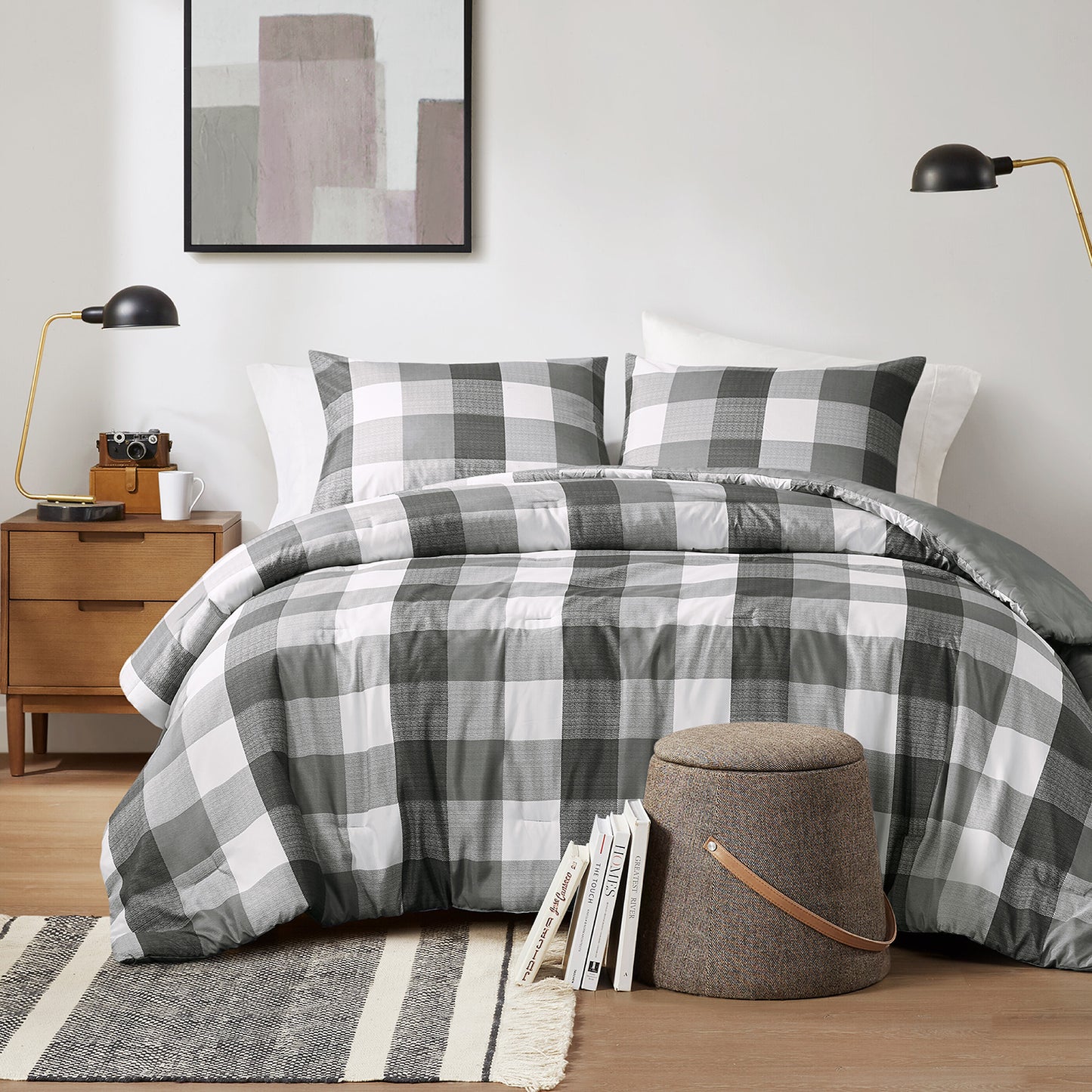 Comfort Spaces Plaid Check Printed Comforter Set