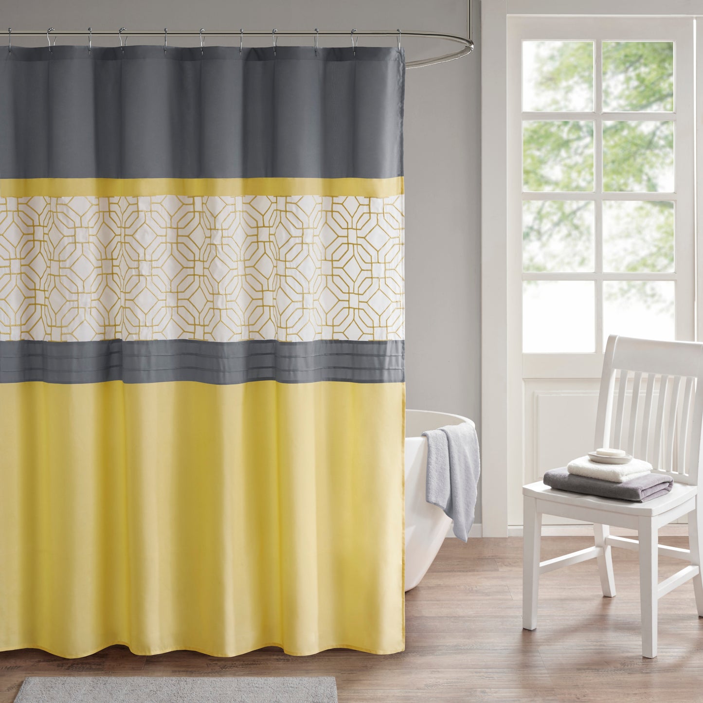 510 Design Embroidered and Pieced Shower Curtain