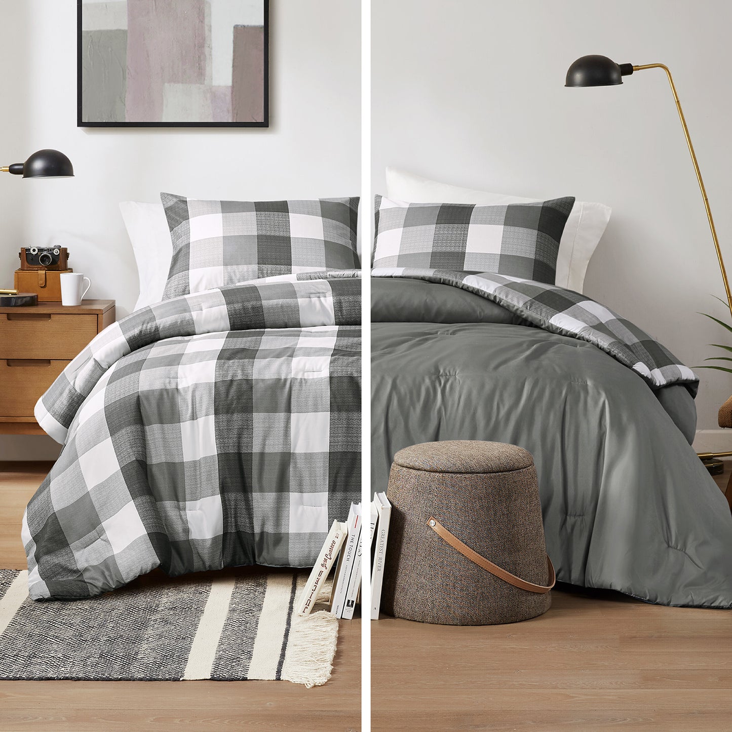 Comfort Spaces Plaid Check Printed Comforter Set