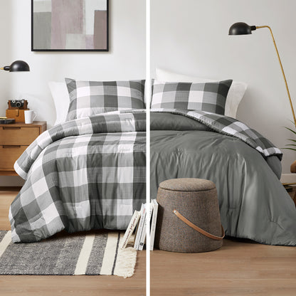 Comfort Spaces Plaid Check Printed Comforter Set