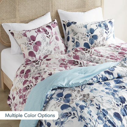 Comfort Spaces Reversible Floral Botanical Seersucker Comforter Set