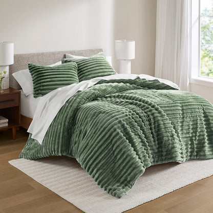 Intelligent Design Fluffy Ribbed Plush Comforter Set