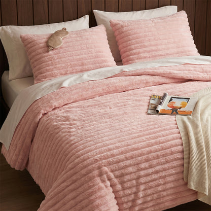 Avril Fluffy Ribbed Plush Comforter Set