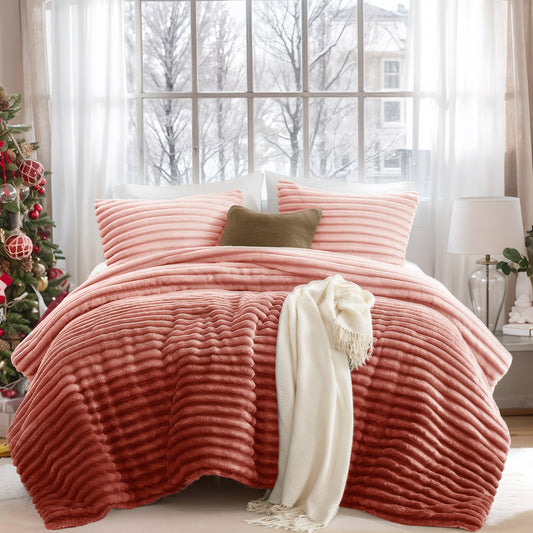 Avril Fluffy Ribbed Plush Comforter Set