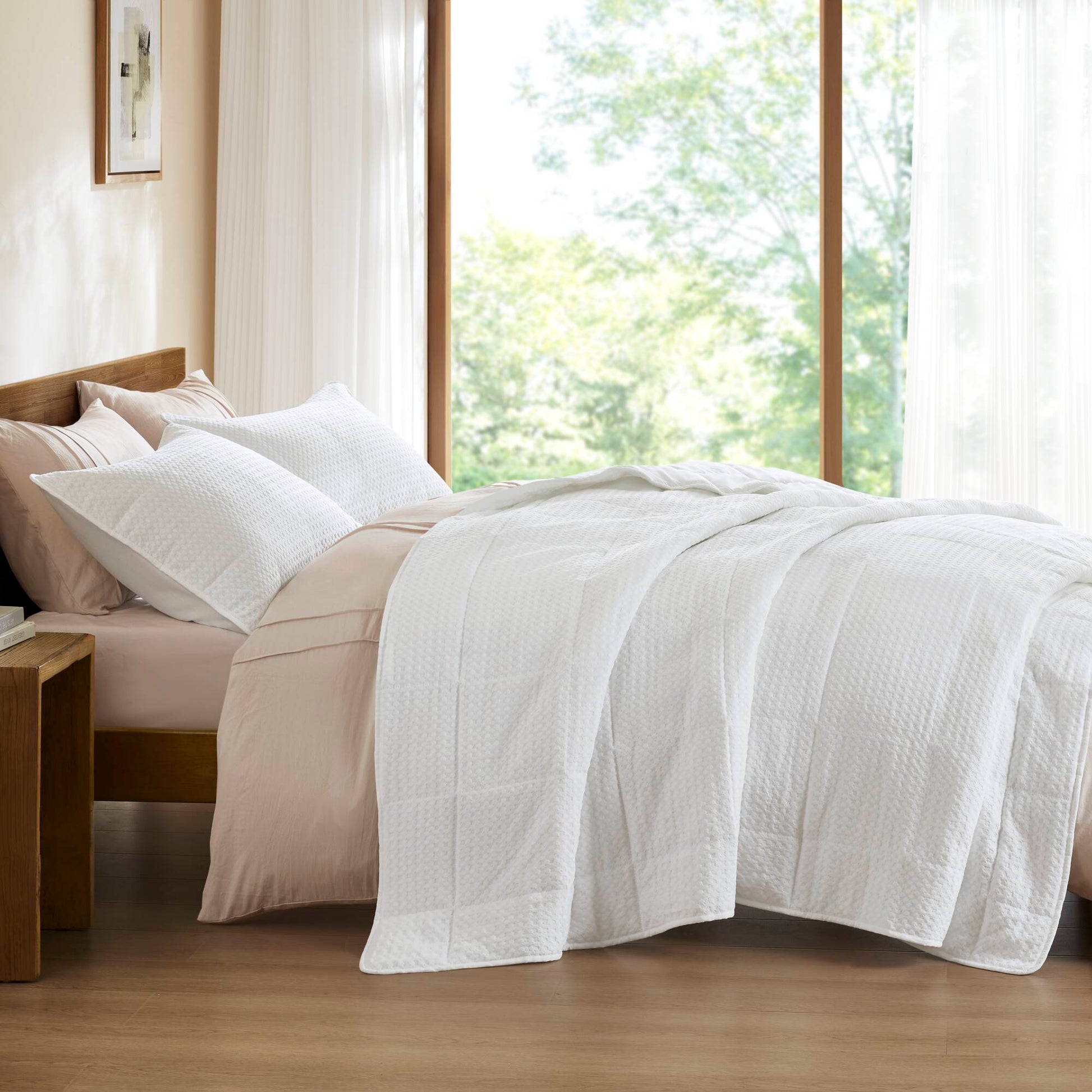 Comfort Spaces Waffle Weave Textured Quilt Set