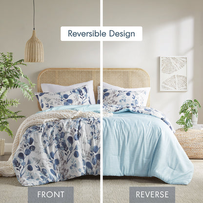 Comfort Spaces Reversible Floral Botanical Seersucker Comforter Set