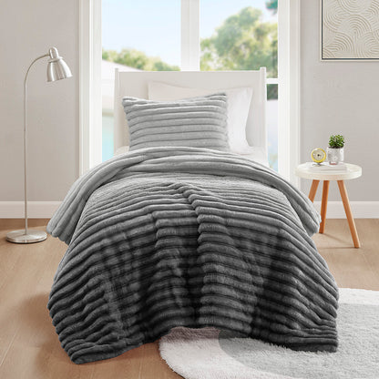 Intelligent Design Fluffy Ribbed Plush Comforter Set