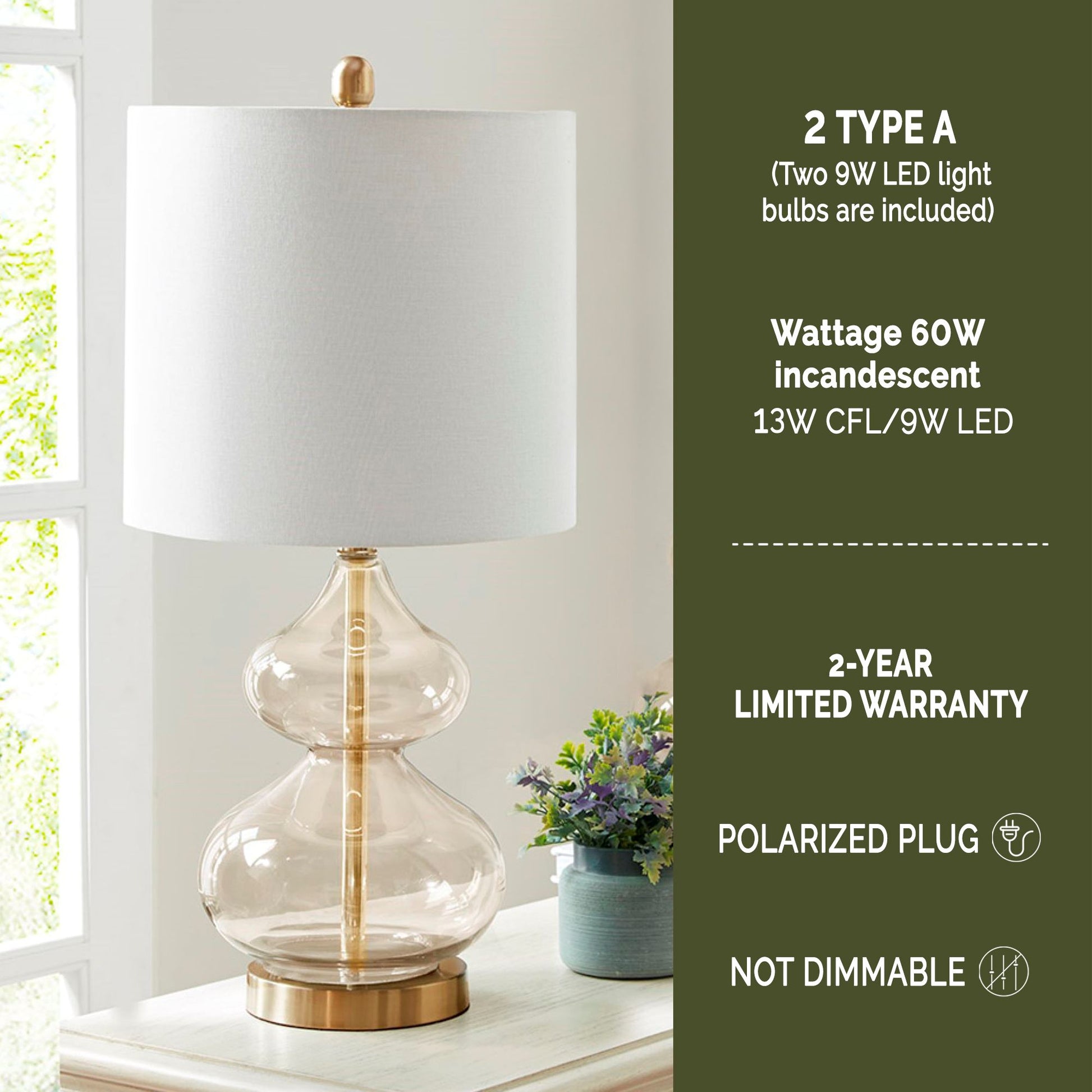 510 Design Curved Glass Table Lamp, Set of 2