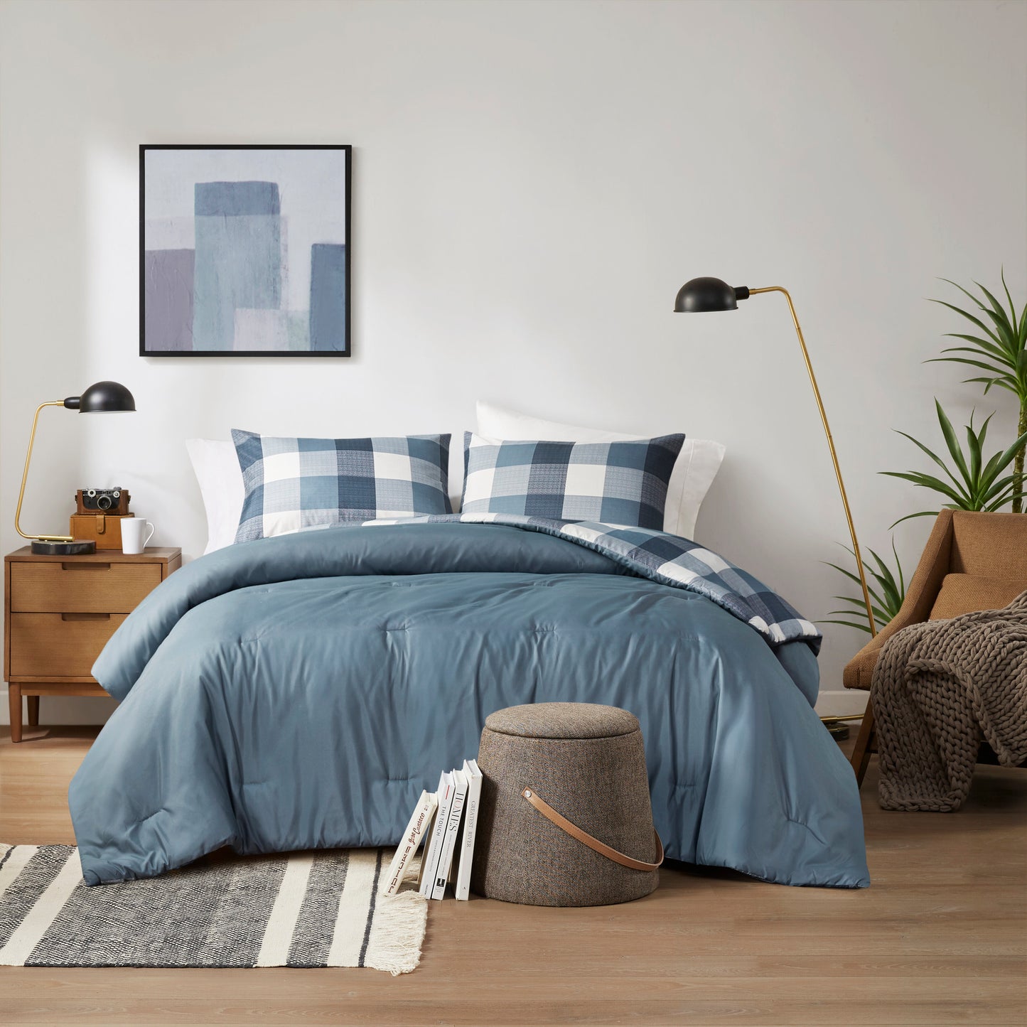 Comfort Spaces Plaid Check Printed Comforter Set
