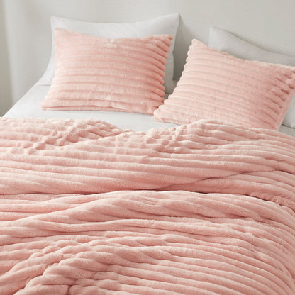 Intelligent Design Fluffy Ribbed Plush Comforter Set