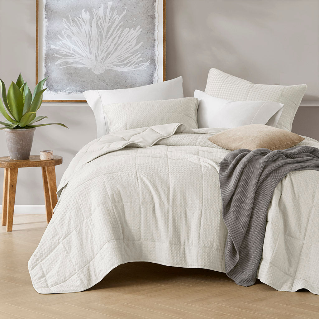 Comfort Spaces Waffle Weave Textured Quilt Set