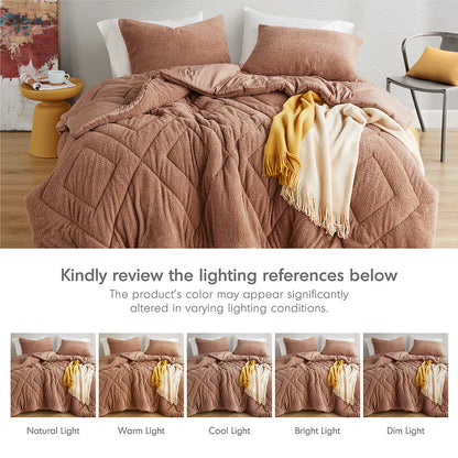 Comfort Spaces Double Diamond Quilted Teddy Comforter Set