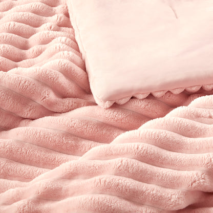 Intelligent Design Fluffy Ribbed Plush Comforter Set