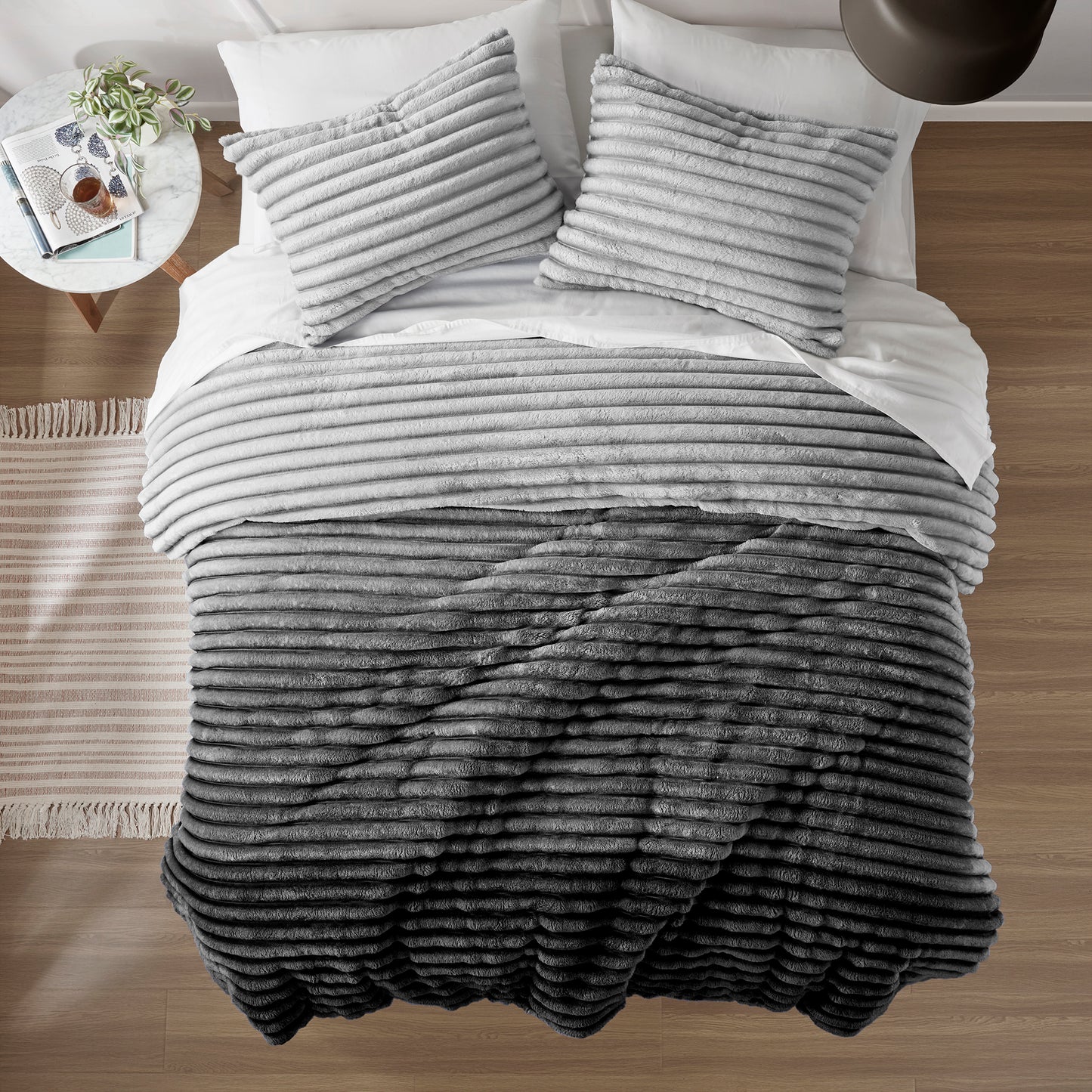 Intelligent Design Fluffy Ribbed Plush Comforter Set