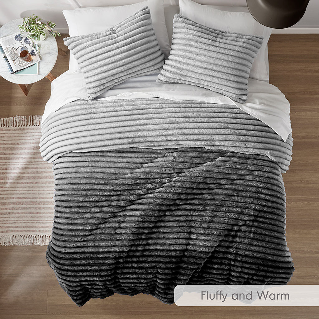 Intelligent Design Fluffy Ribbed Plush Comforter Set