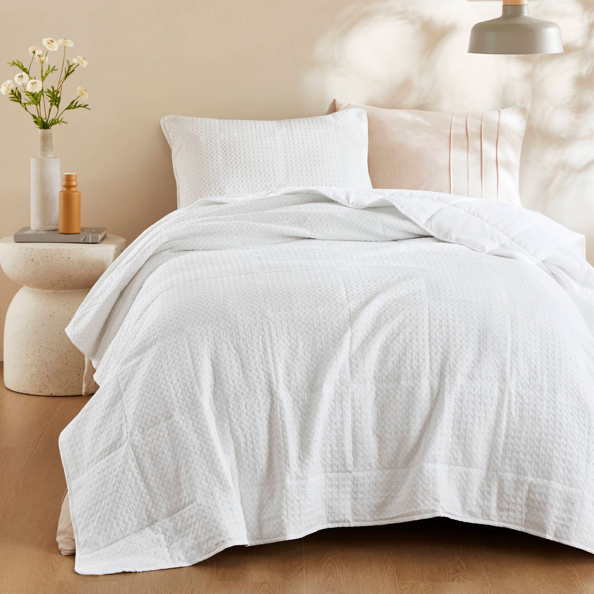 Comfort Spaces Waffle Weave Textured Quilt Set