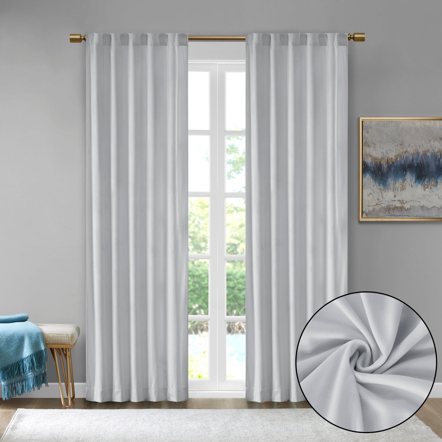 510 Design Room Darkening Metallic Printed Poly Velvet Rod Pocket/Back Tab Window Panel Pair